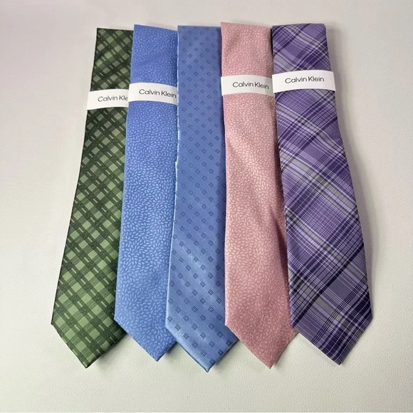 **5 Pack Men’s Calvin Klein Men's Tie Collection - Green, Blue, Pink, Purple - Picture 1 of 2